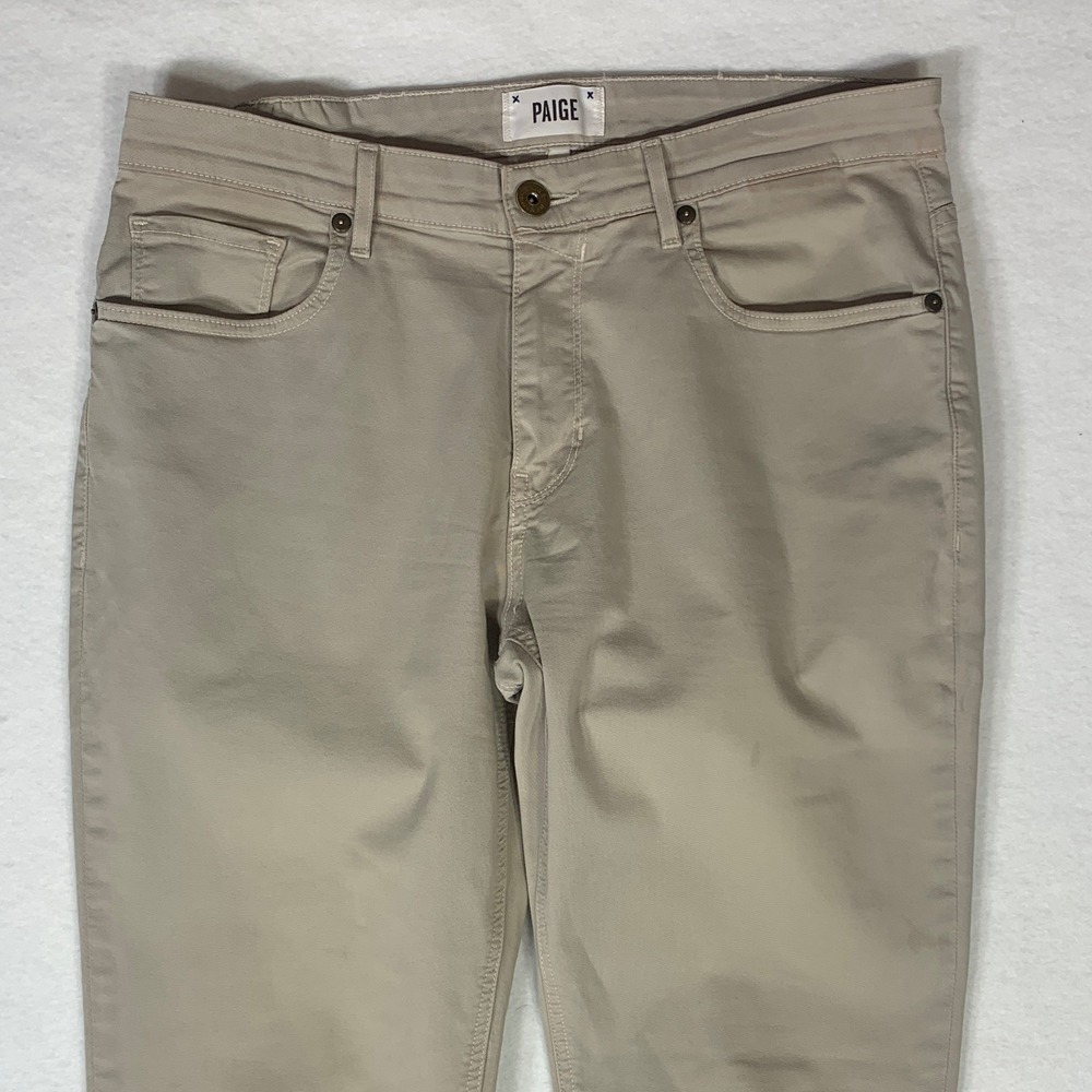 PAIGE Normandie Jeans Men's Khaki  Size 33x30 Straight Stretch Made USA - Picture 2 of 12
